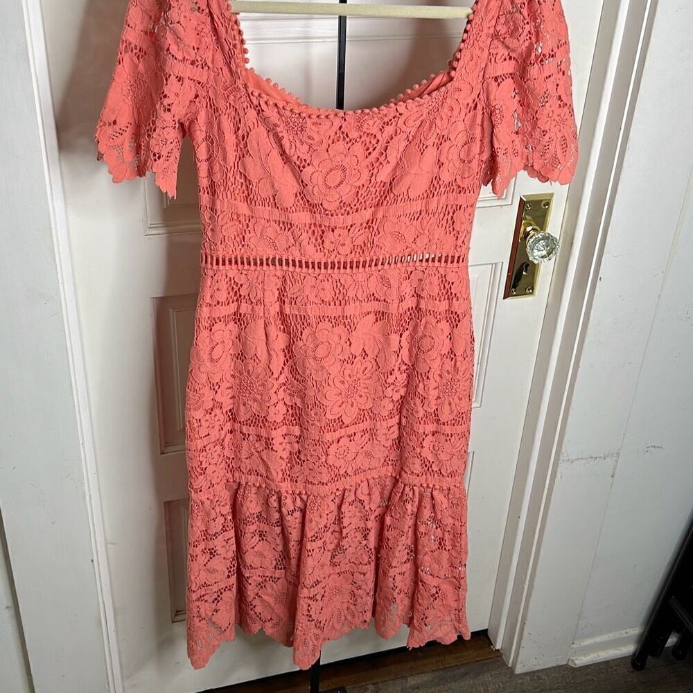 SAYLOR Louisa Coral Lace Midi Sheath Dress with Cut Out Waist Size Medium - Picture 8 of 10